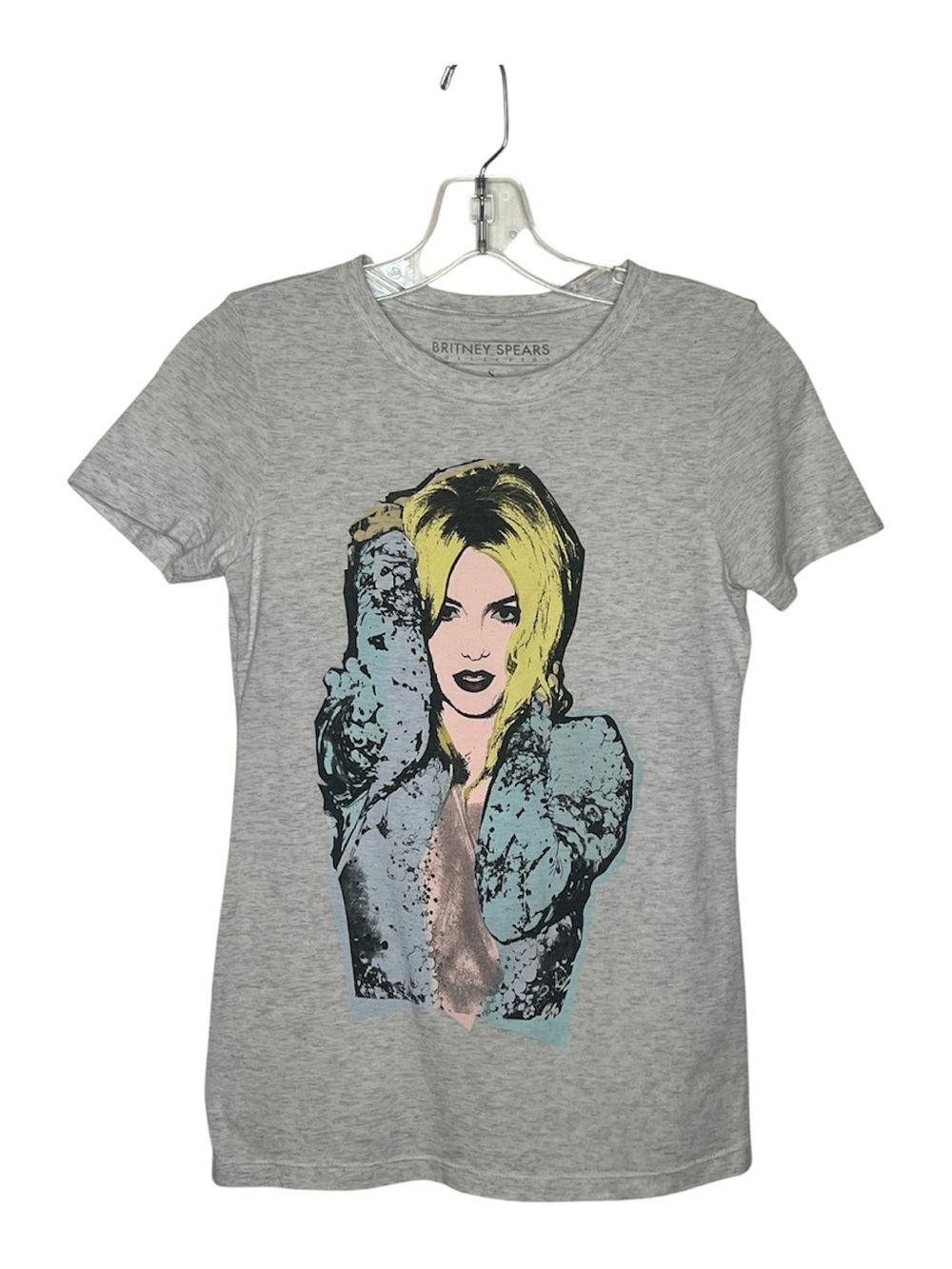 Britney Spears Graphic Tee - Heather Gray with Yellow & Teal Artwork